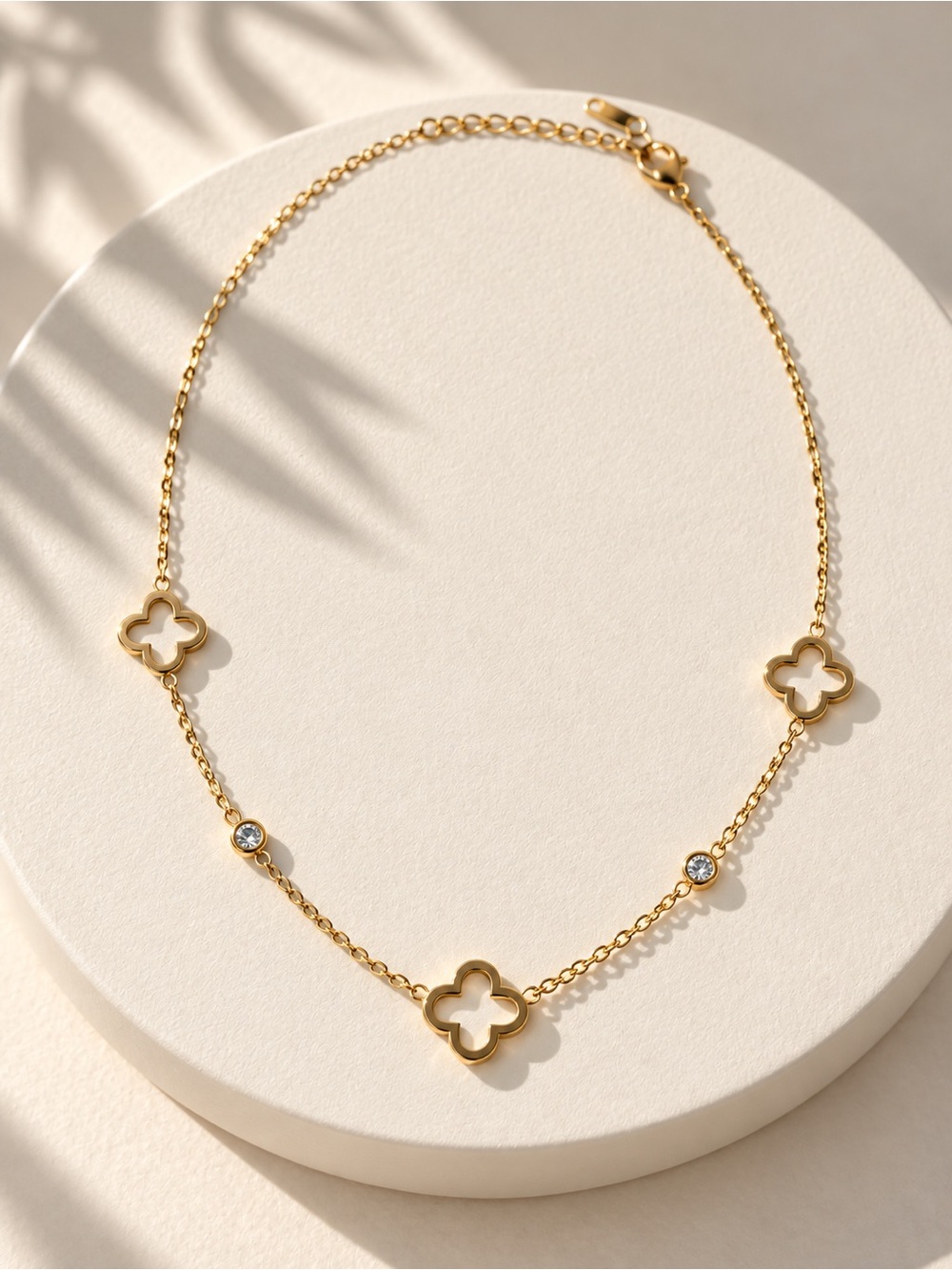 Gold Plated Four-Leaf Clover Station Necklace -  18 inches